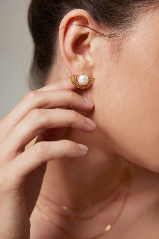 My Store “Aurelia Halo” Vintage Pearl Stud Earrings Earrings