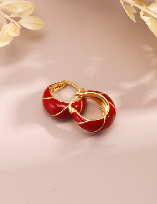 My Store Crimson Empress Enamel Hoops Earrings