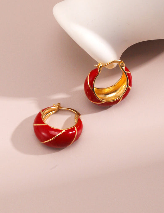 My Store Crimson Empress Enamel Hoops Earrings