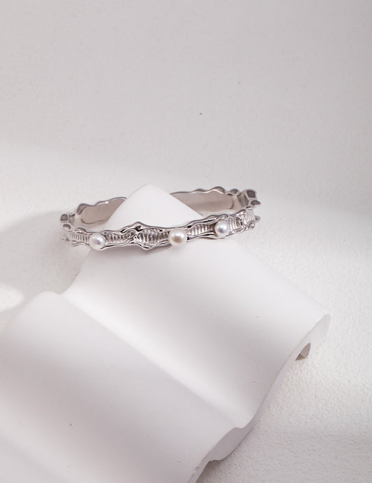 A_LUNAROSE Ocean Flow Pearl Cuff Silver Bracelet