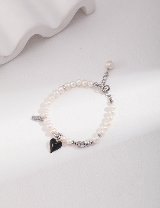 A_LUNAROSE Heart & Pearl Charm Bracelet Silver Bracelet