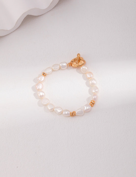 A_LUNAROSE Pearl Garden Bracelet – Silver Bloom and Golden Hour Bracelet