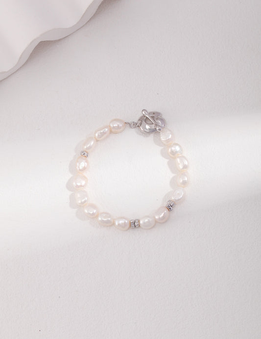 A_LUNAROSE Pearl Garden Bracelet – Silver Bloom and Golden Hour Bracelet