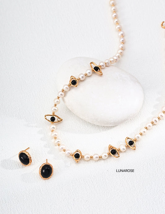 My Store Black Agate Evil Eye Accents Pearl necklace