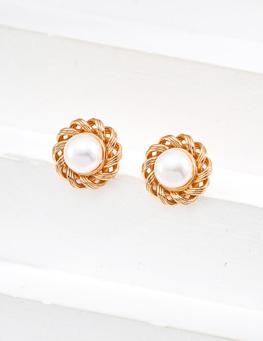 My Store Golden Nest Pearl Studs Earrings