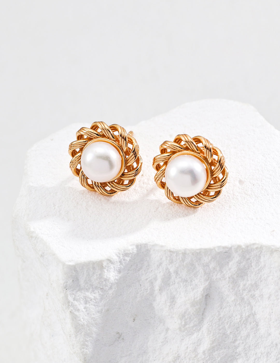 My Store Golden Nest Pearl Studs Earrings