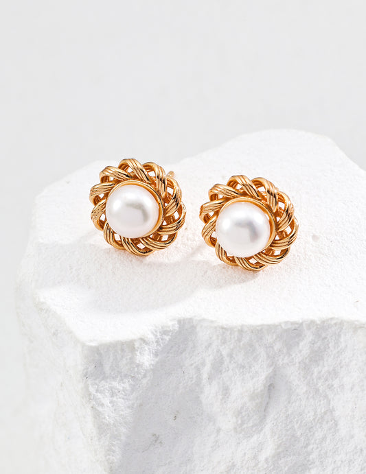 My Store Golden Nest Pearl Studs Earrings