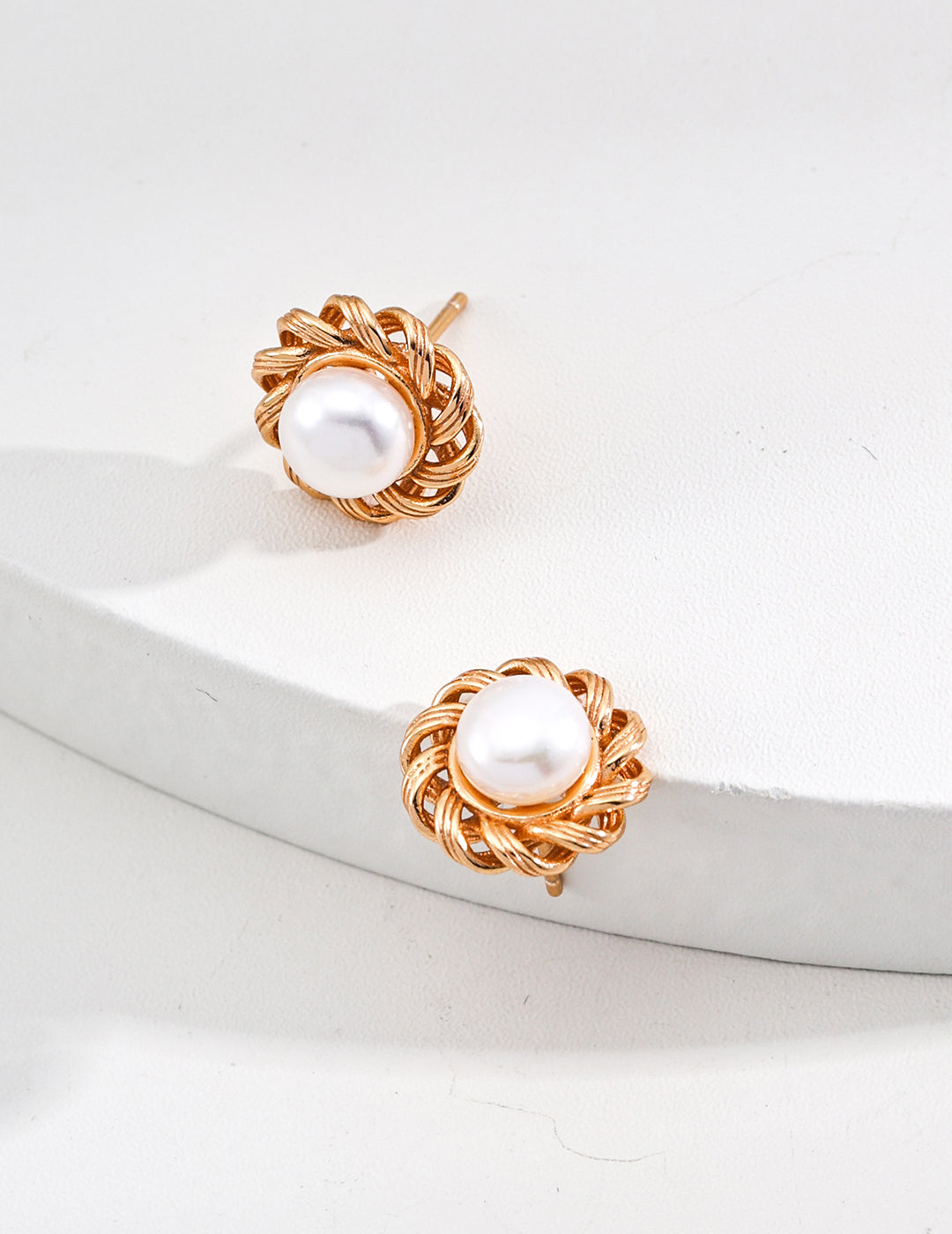My Store Golden Nest Pearl Studs Earrings