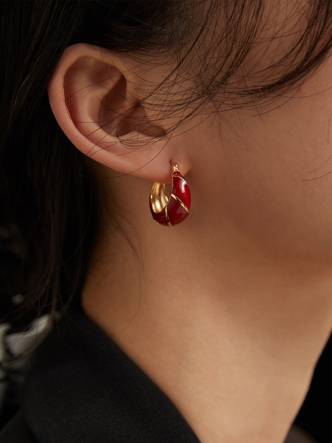 My Store Crimson Empress Enamel Hoops Earrings