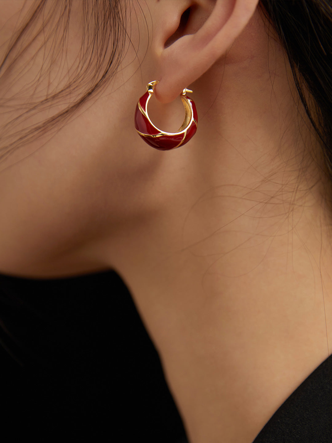 My Store Crimson Empress Enamel Hoops Earrings