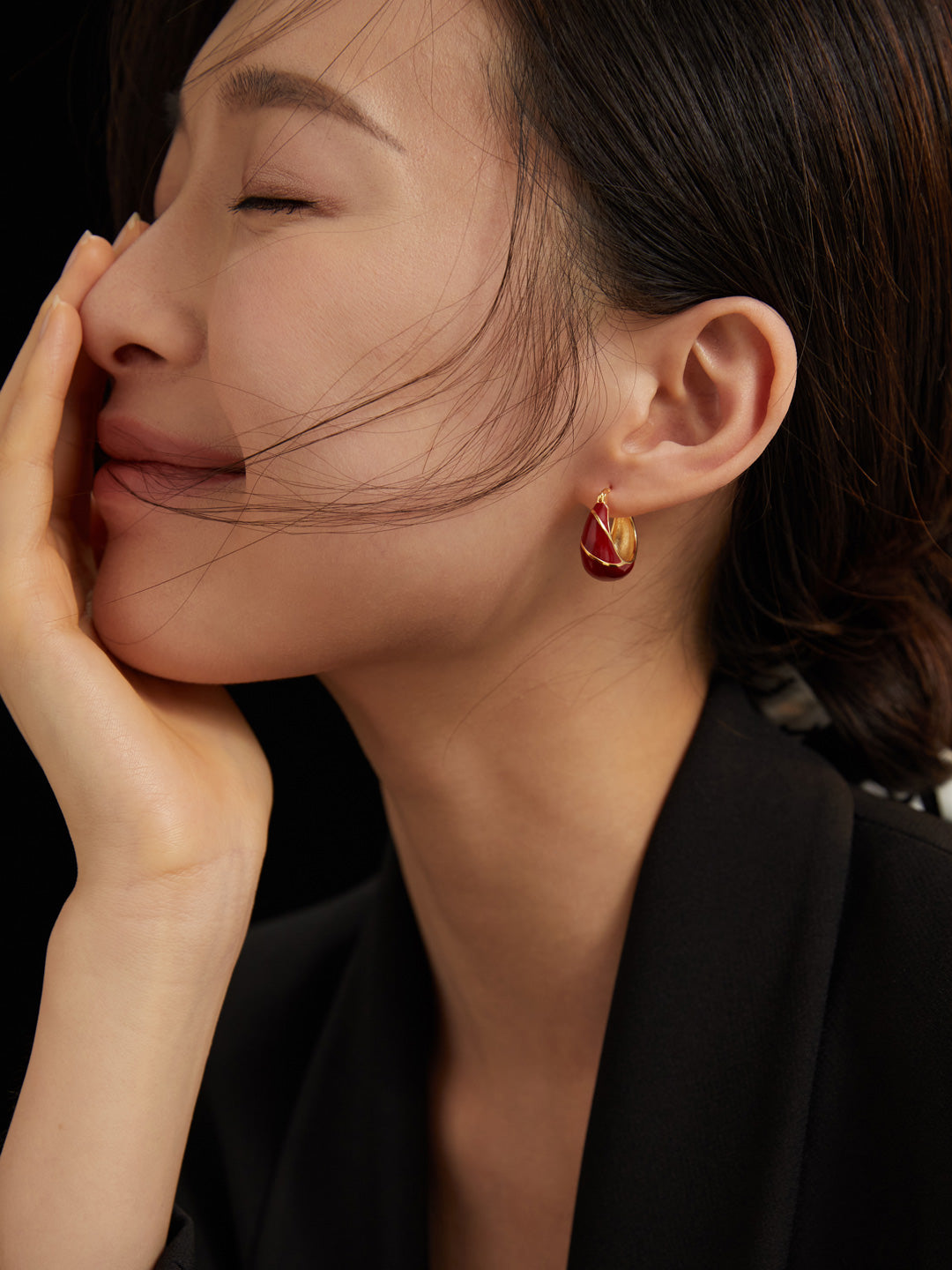 My Store Crimson Empress Enamel Hoops Earrings