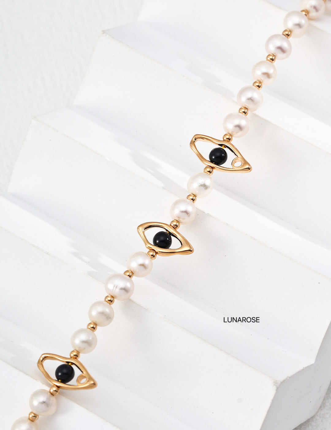 My Store Black Agate Evil Eye Accents Pearl necklace