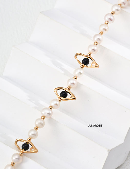 My Store Black Agate Evil Eye Accents Pearl necklace